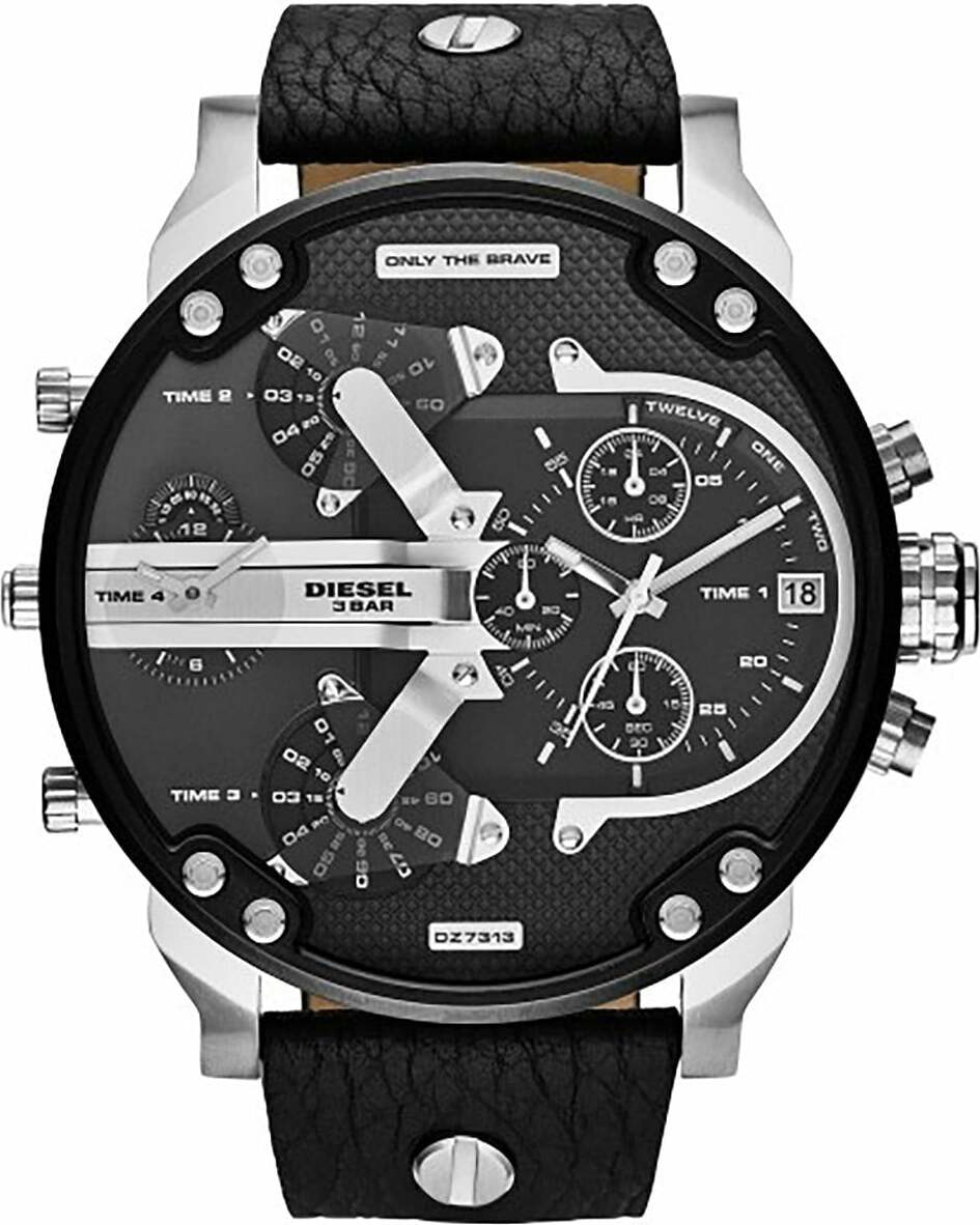 Montre Diesel Mr Daddy 2.0 DZ7313 cuir noir rehauts argentés cadran XXL