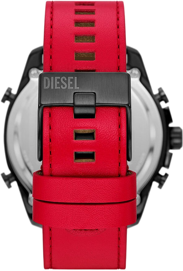 Montre Diesel Mega Chief DZ4647 pour Homme - Cadran Multifonction Gris, Bracelet Cuir Rouge vue 3