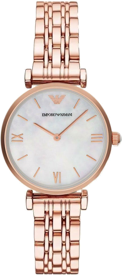 Montre Emporio Armani Gianni T-Bar cadran nacre bracelet acier doré or rose