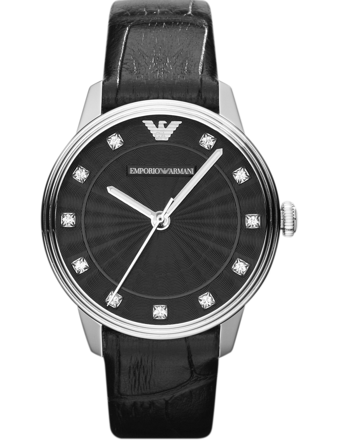 Montre Emporio Armani AR1618 Bracelet En Cuir Noir façon croco et Strass