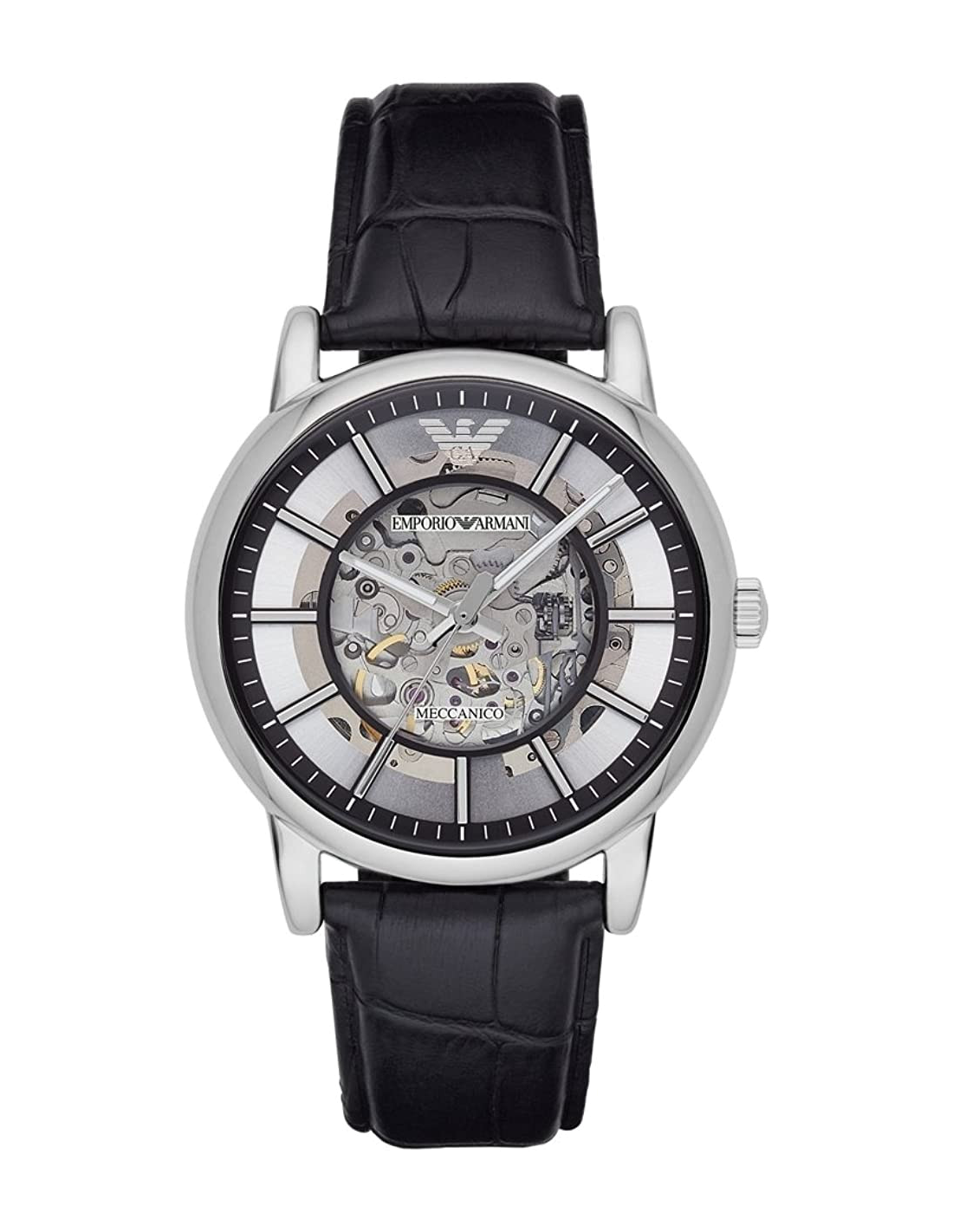 Montre Emporio Armani AR1981 Squelette Automatique en Acier et Cuir