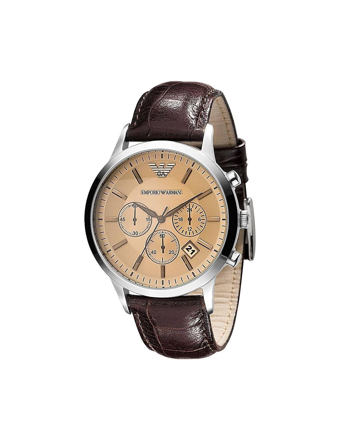 Montre Emporio Armani AR2433 en Acier Argenté et Cuir Marron