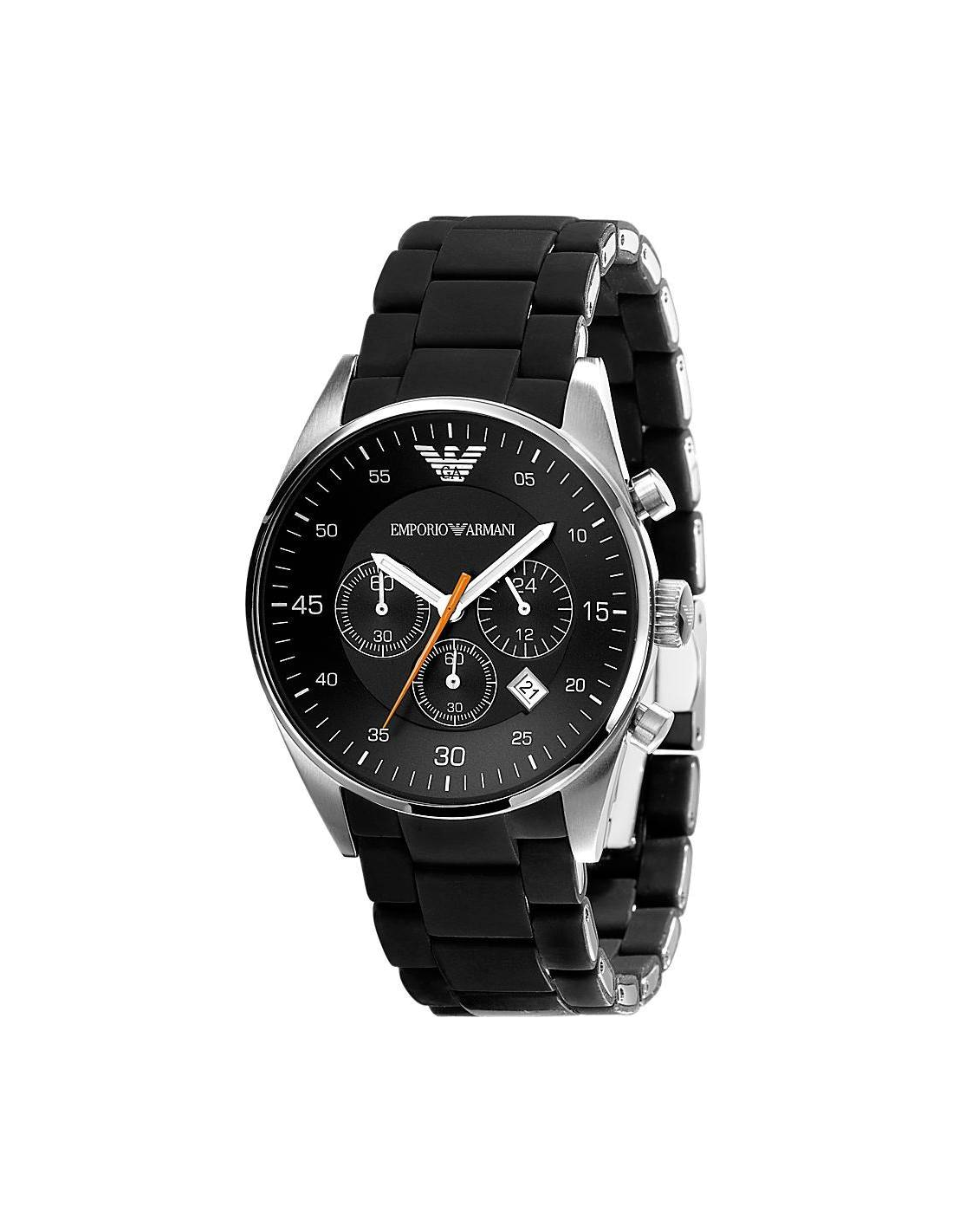 Montre Homme Emporio Armani AR5858 Bracelet Silicone Noir et Trotteuse Orange