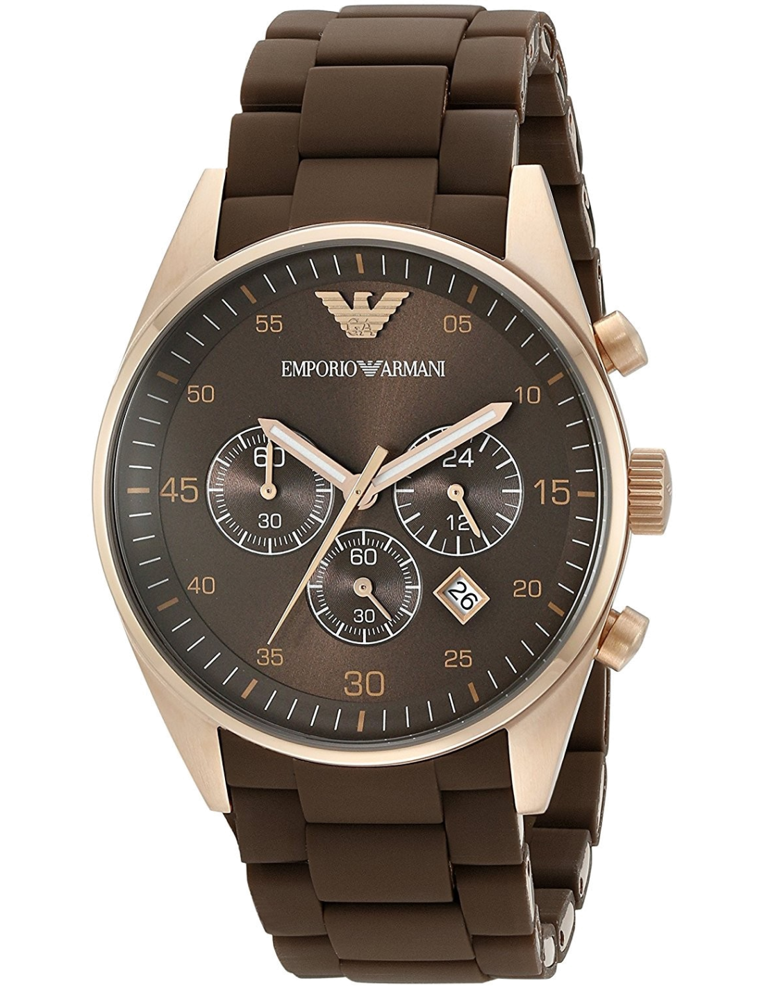 Montre Emporio Armani AR5890 Chronographe en Silicone Marron et Or Rose