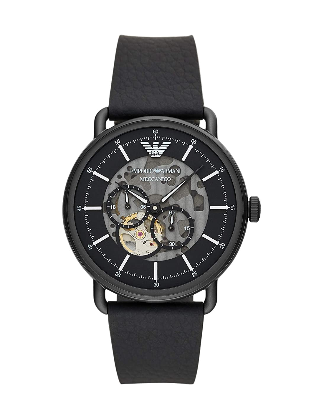 Montre Emporio Armani AR60028 Cadran Squelette Bracelet Cuir Noir