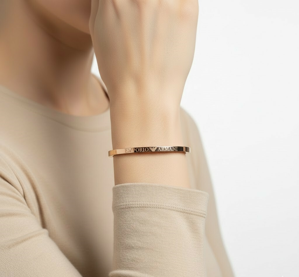 Bracelet jonc rigide Emporio Armani 112244 en acier plaqué or rose - Taille L pour femme vue 2