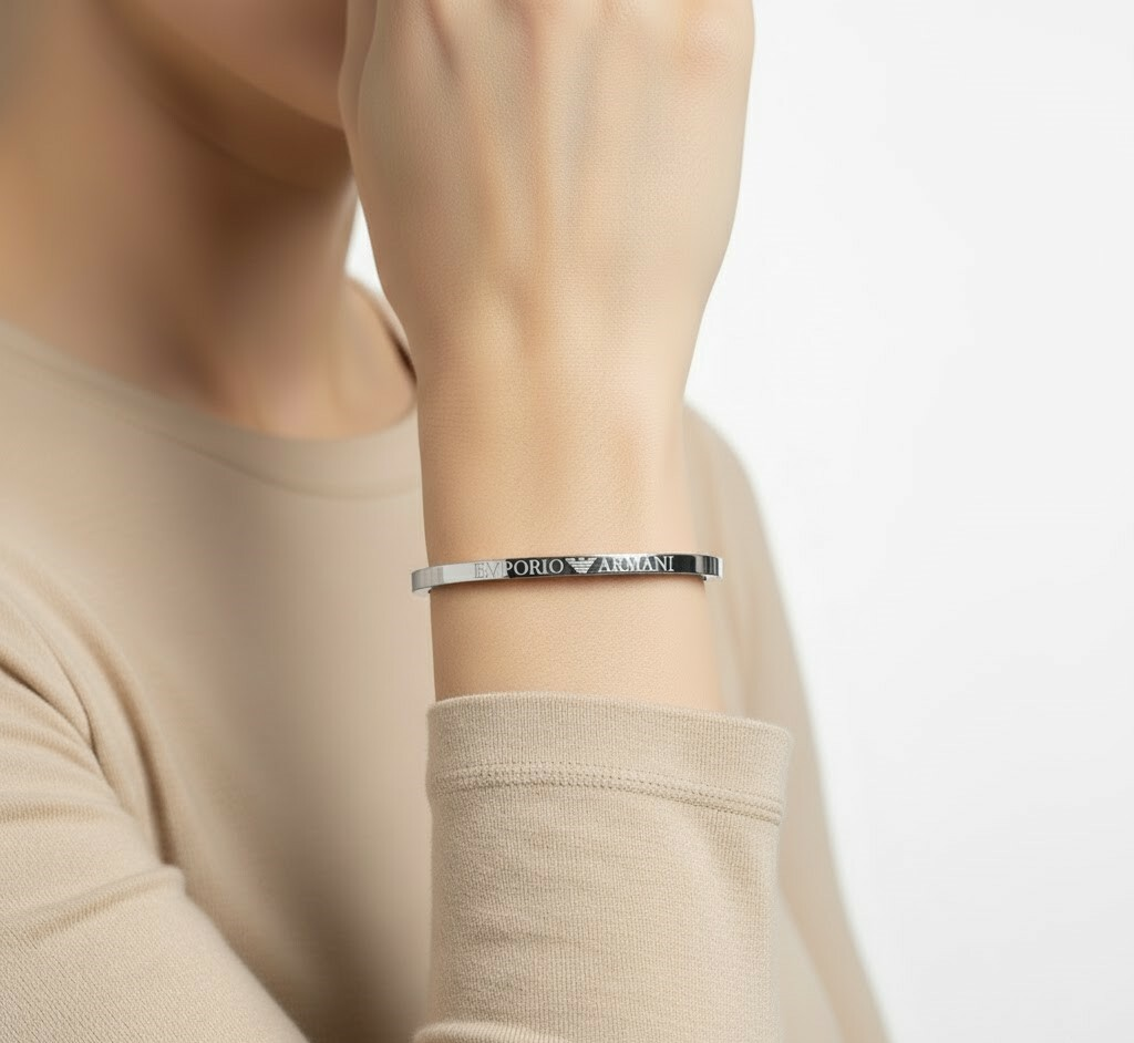 Bracelet jonc rigide Emporio Armani en acier inoxydable argenté - Taille XS - Réf. 112248 vue 2