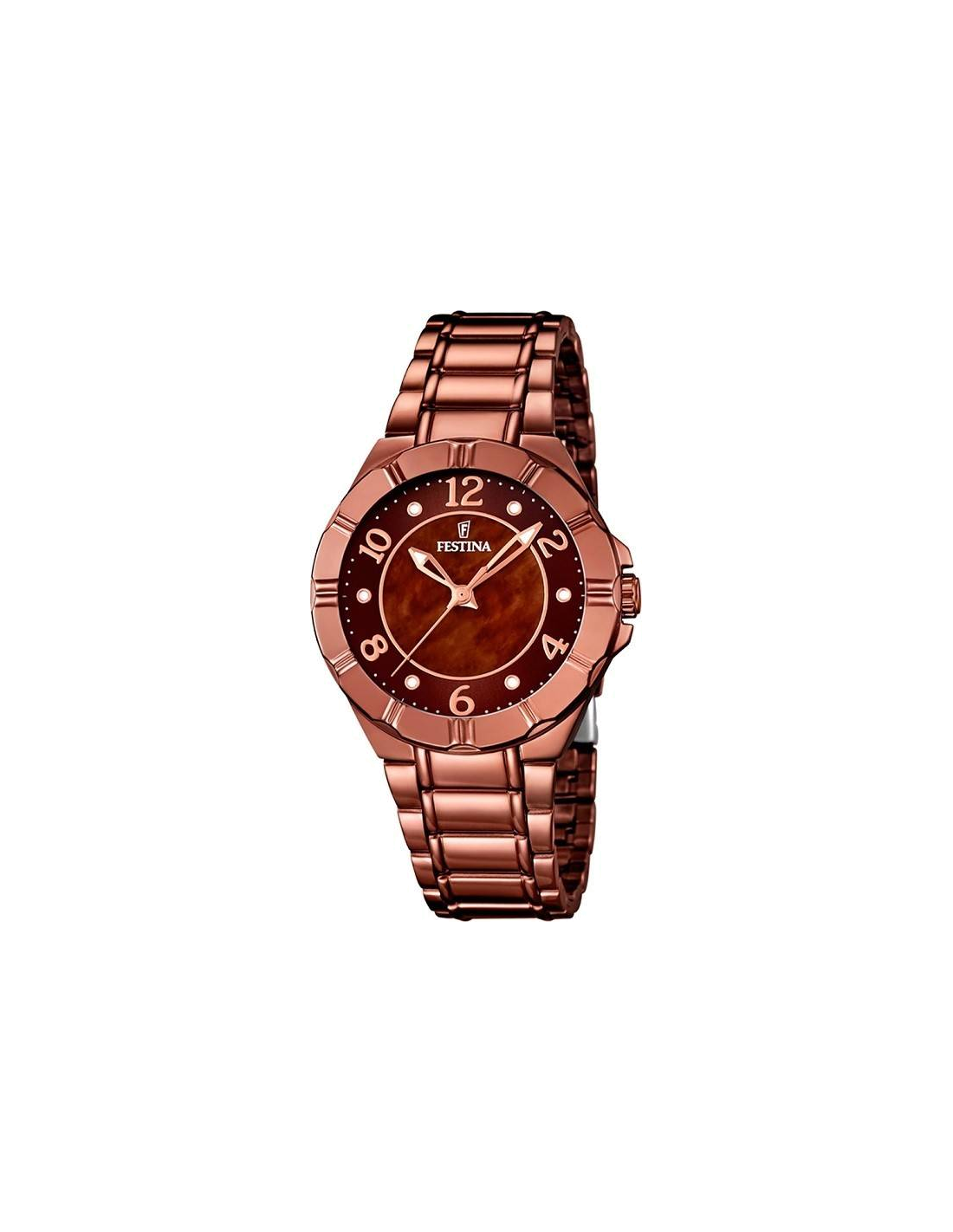 Montre Femme Festina F16729/1 en Acier Or Rose et Cadran Marron