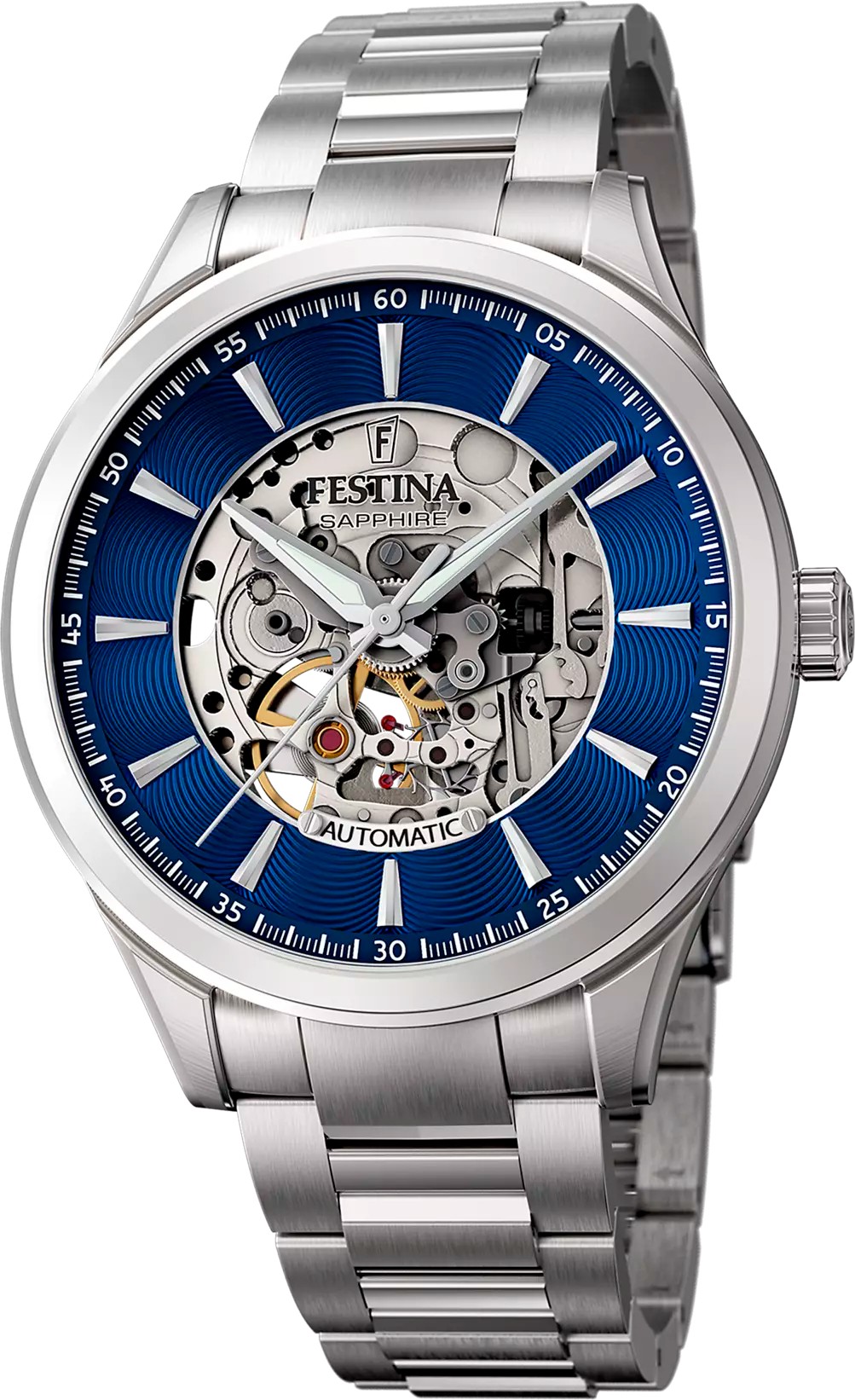 Montre Homme Festina Skeleton Automatic F20536/3 Bracelet Acier Argenté