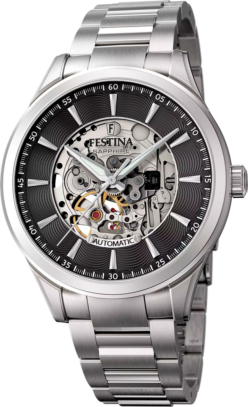 Montre Homme Festina Skeleton Automatic F20536/4 bracelet acier argenté
