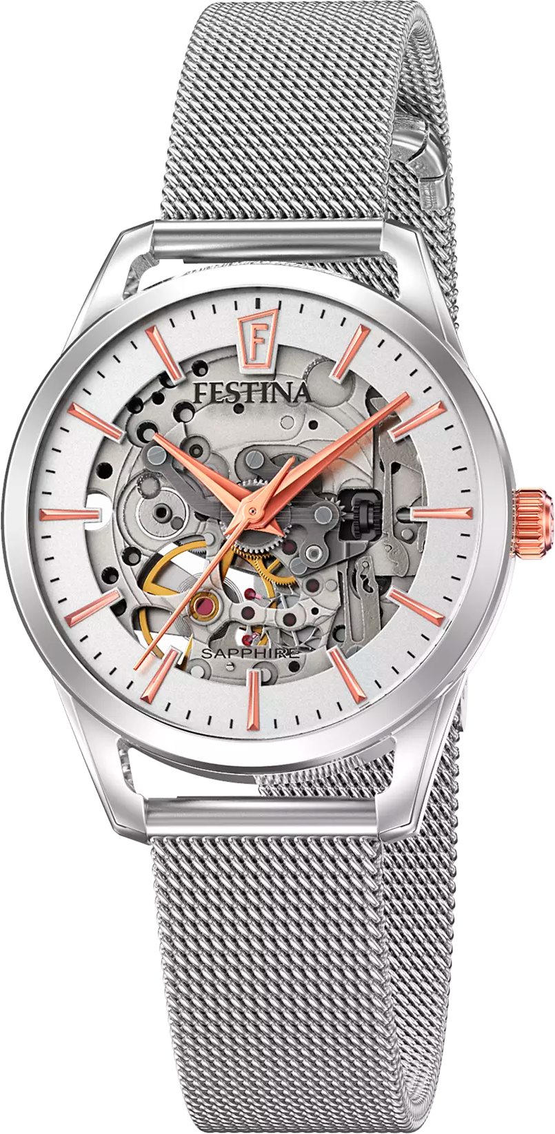 Montre Festina F20538/1 Automatique Squelette en Acier Maille Milanaise