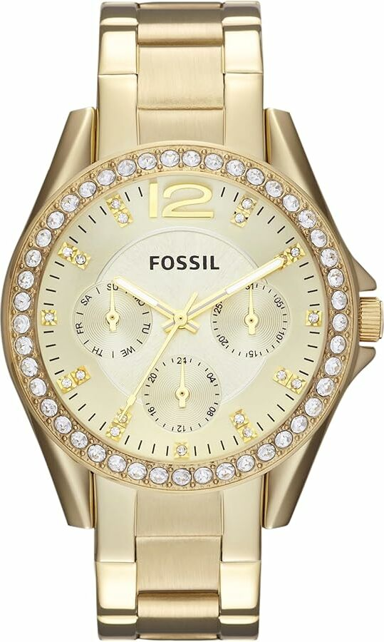 Montre Femme Fossil Riley ES3203 Chrono Acier poli coloris or avec strass