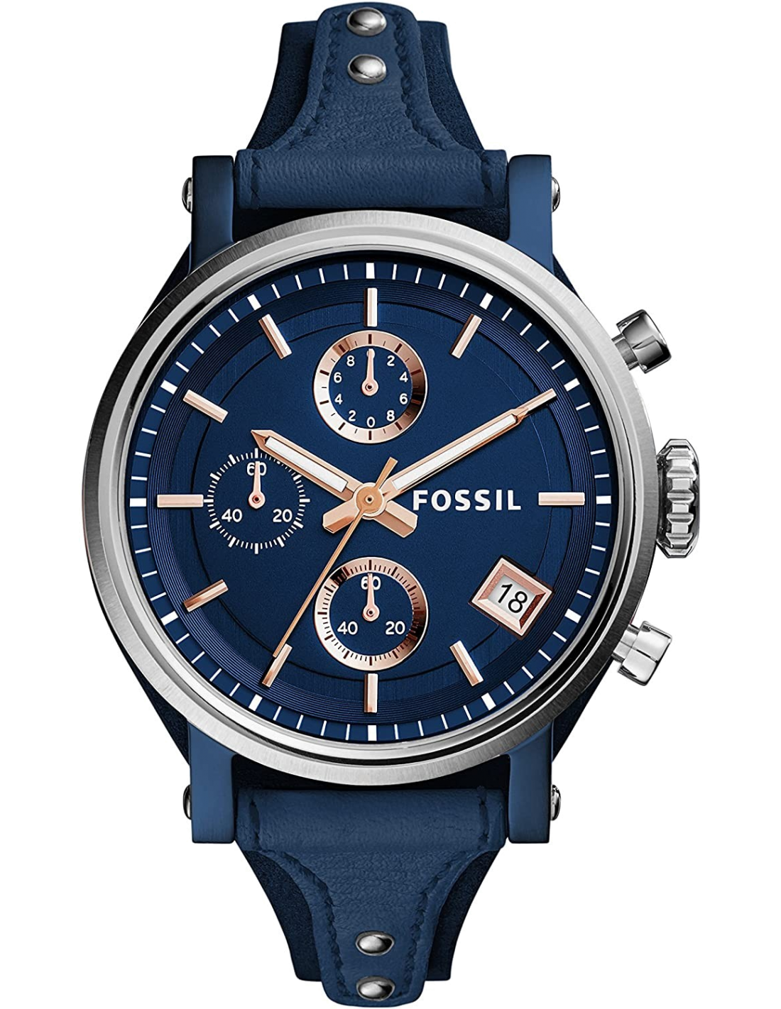 Montre Fossil Original Boyfriend ES4113 bracelet cuir bleu
