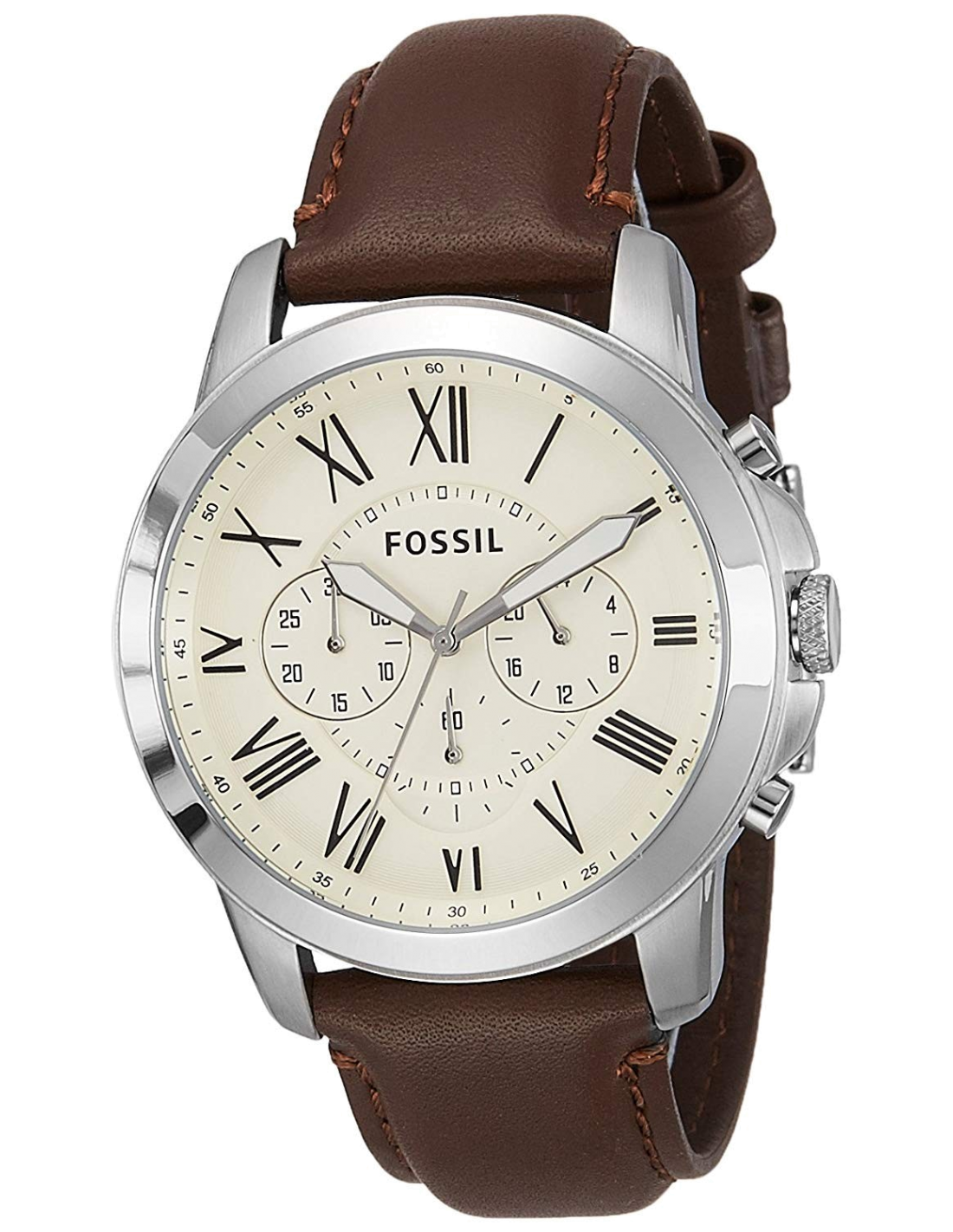 Montre Fossil FS4735 Grant en Cuir de Veau et Cadran à Trois Compteurs