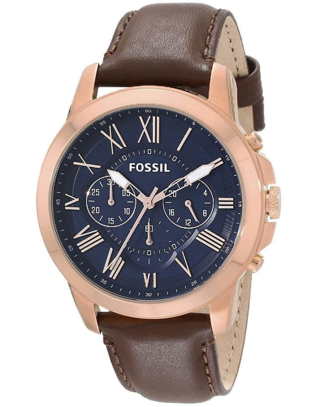 Montre Homme Fossil Grant FS5068 Bracelet cuir lisse marron