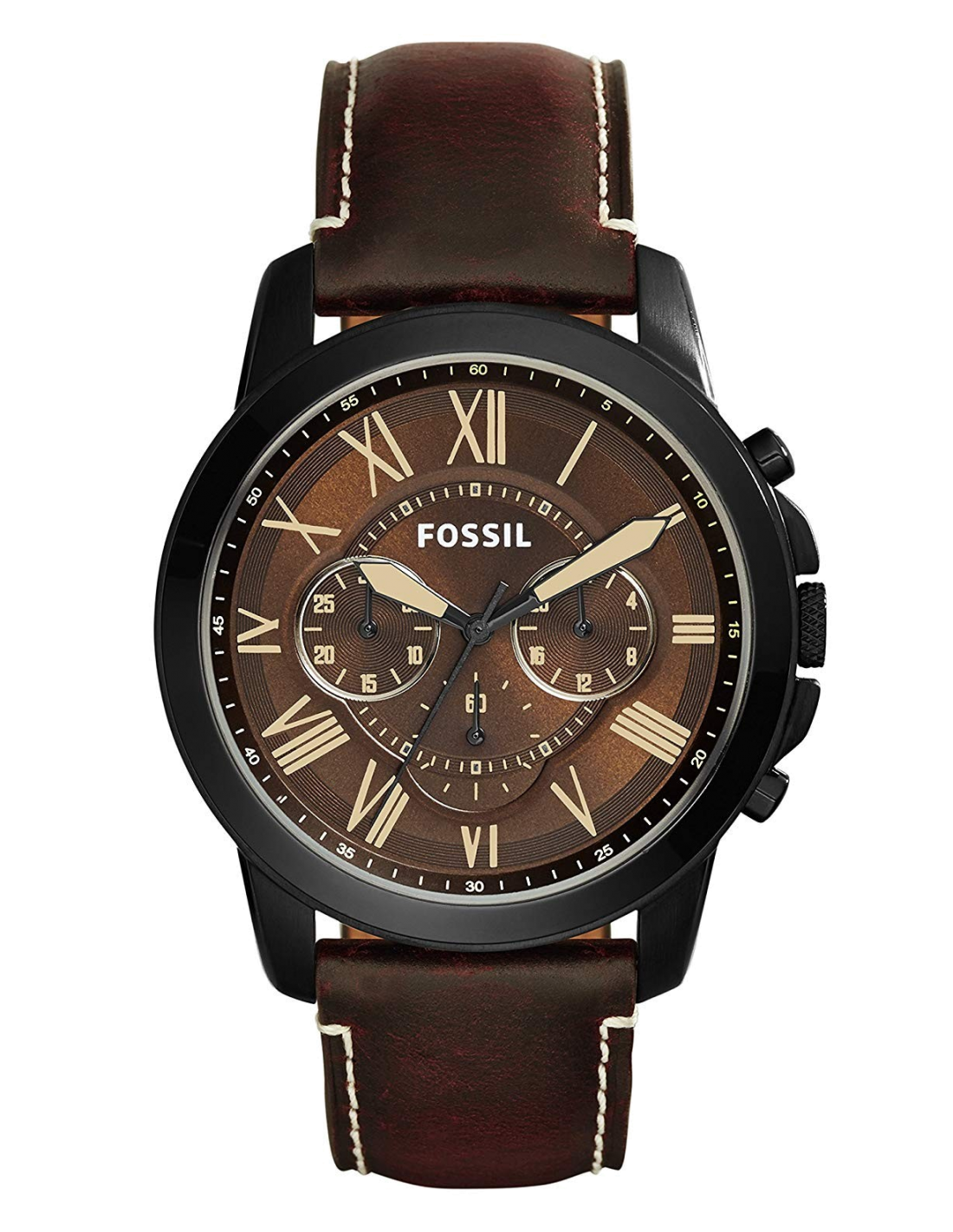 Montre Fossil FS5088 Marron avec Bracelet en Cuir et Boîtier Acier
