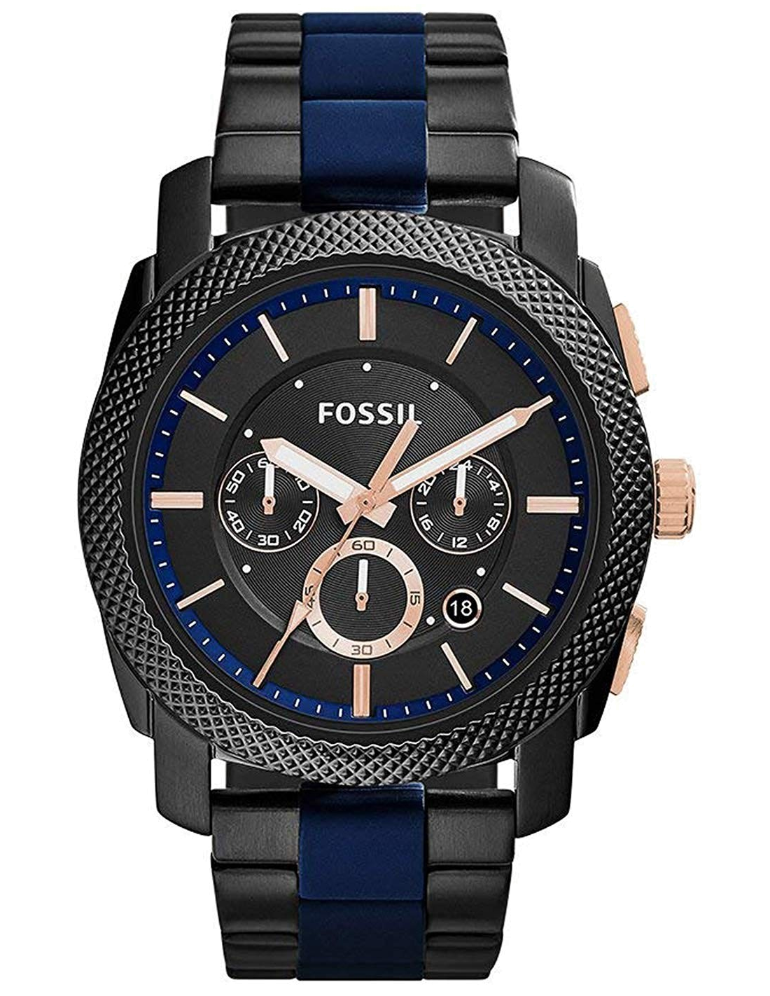 Montre Fossil FS5164 en acier bicolore bleu et noir