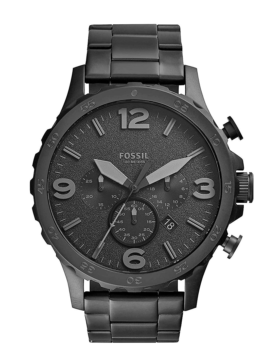 Montre Fossil JR1401 Nate Chronographe en Acier Noir IP 50 mm