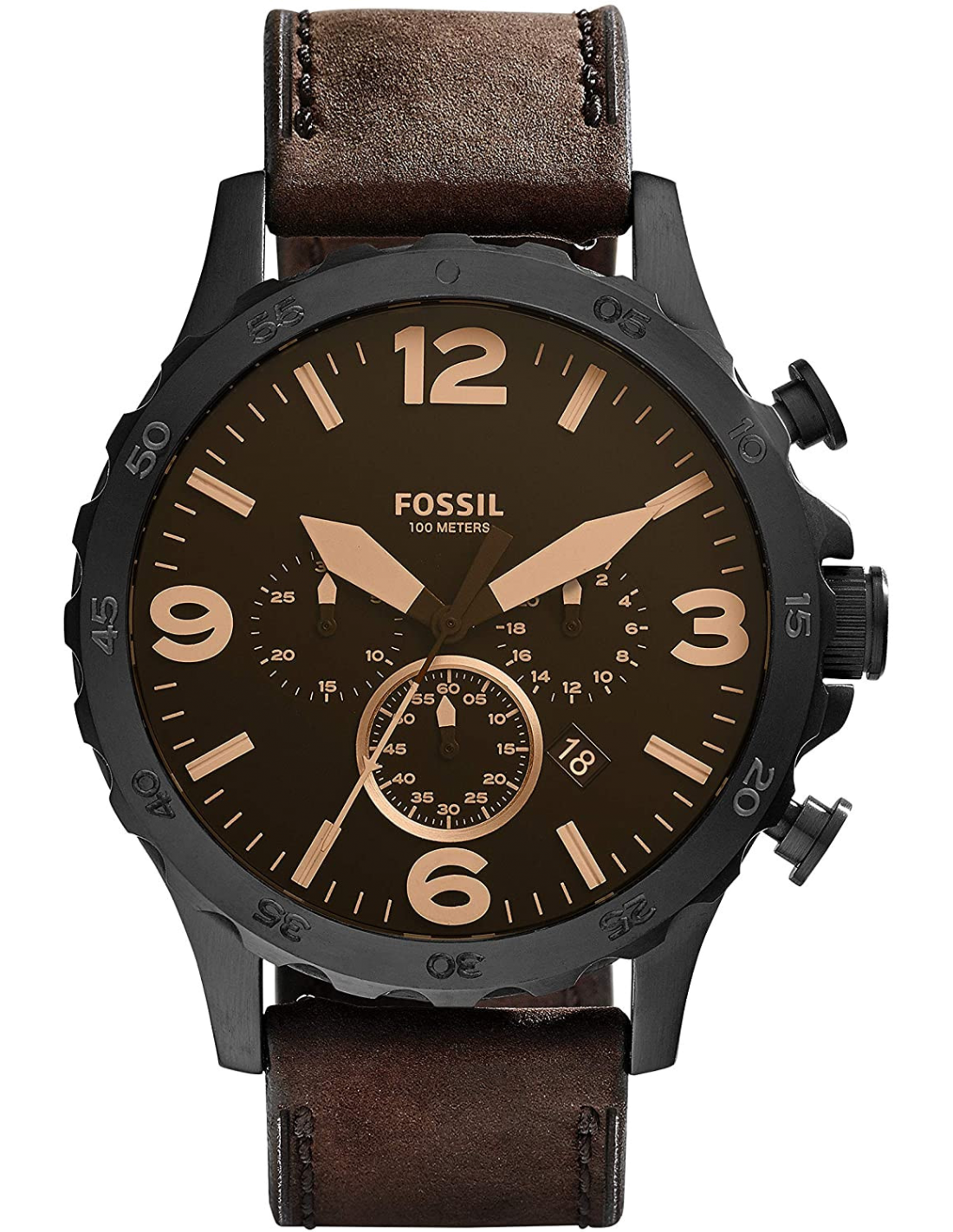 Montre Fossil JR1487 Chronographe Boîtier Brun et Bracelet Cuir