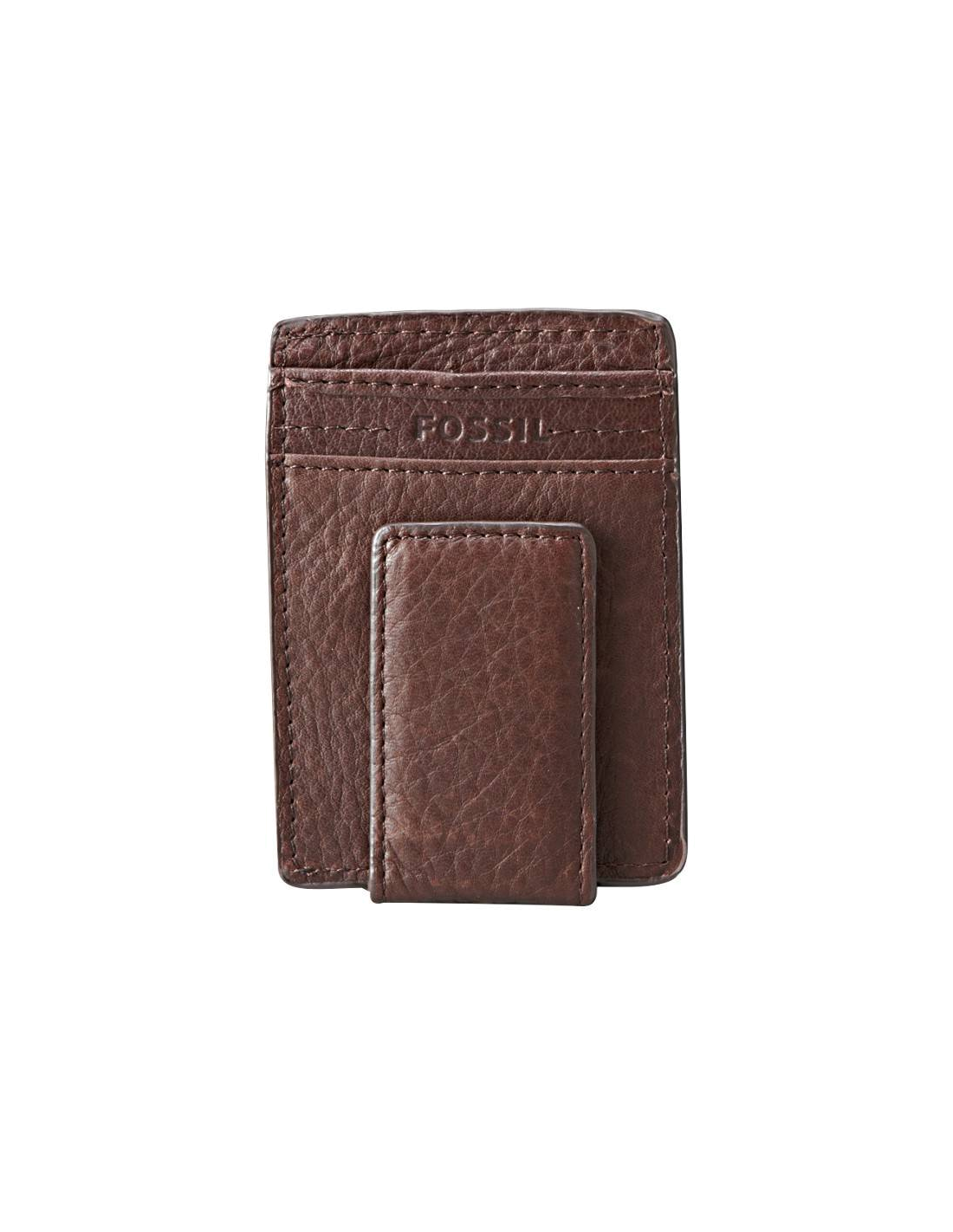 Porte-cartes magnétique en cuir marron Fossil pour homme - Réf. SML4195200