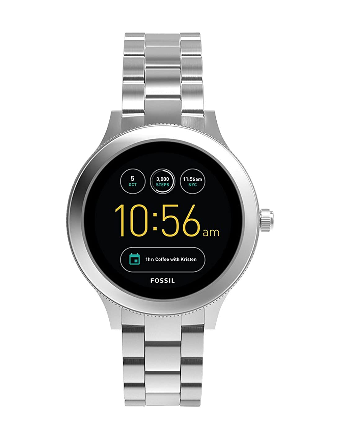 Montre Connectée Femme Fossil Q Venture FTW6003 Cadran Noir Bracelet Acier Argent vue 2