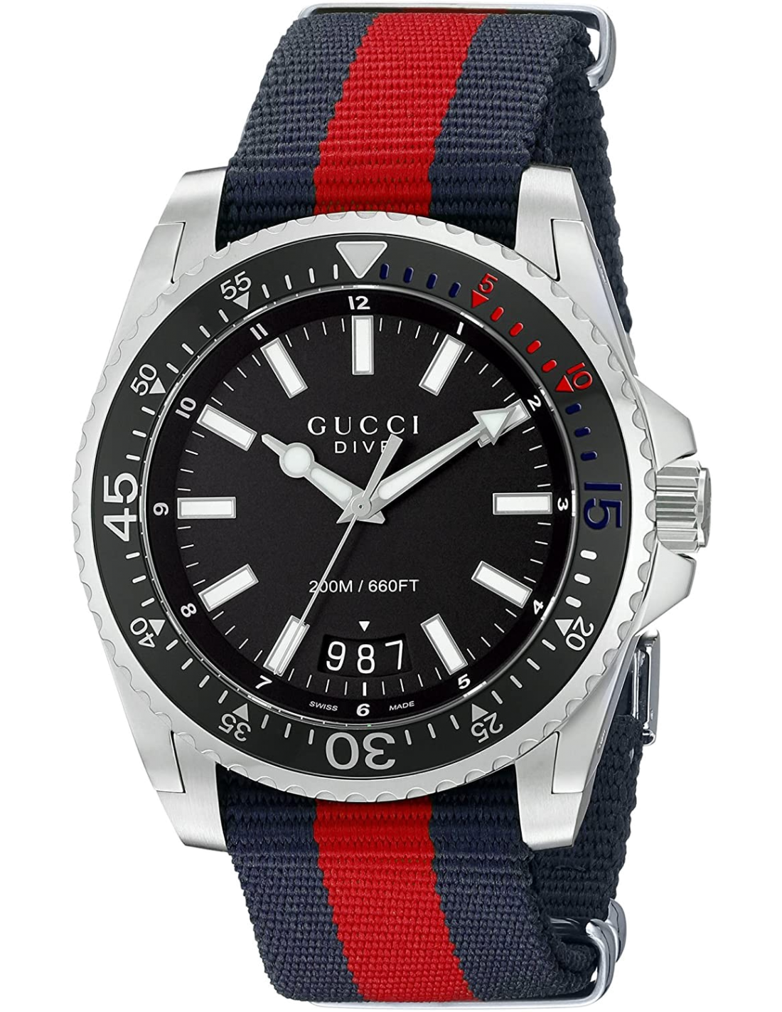 Montre Homme Gucci YA136210 Dive Acier et Nylon Bleu Rouge