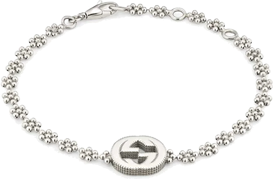 Bracelet Gucci en argent massif motif floral logo double G mousqueton YBA481687001