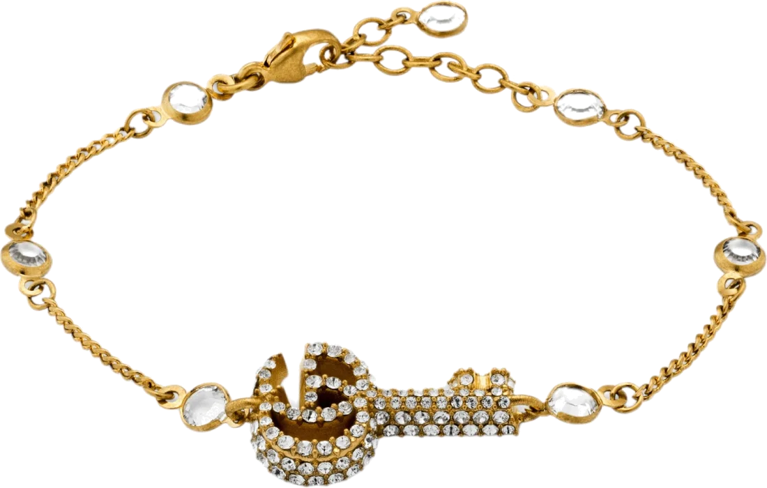 Bracelet Gucci clé double G en métal plaqué or plavé de cristaux
