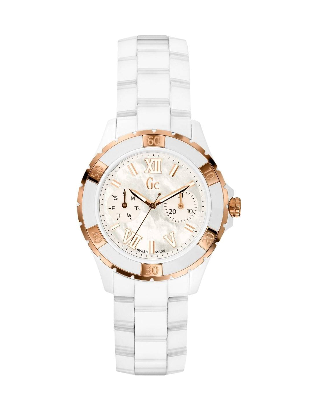 Montre Femme Gc Sport Class X69003L1S Blanche avec détails or rose
