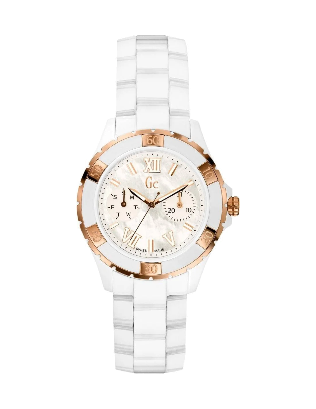 Montre Femme Gc Sport Class X69003L1S Blanche avec détails or rose