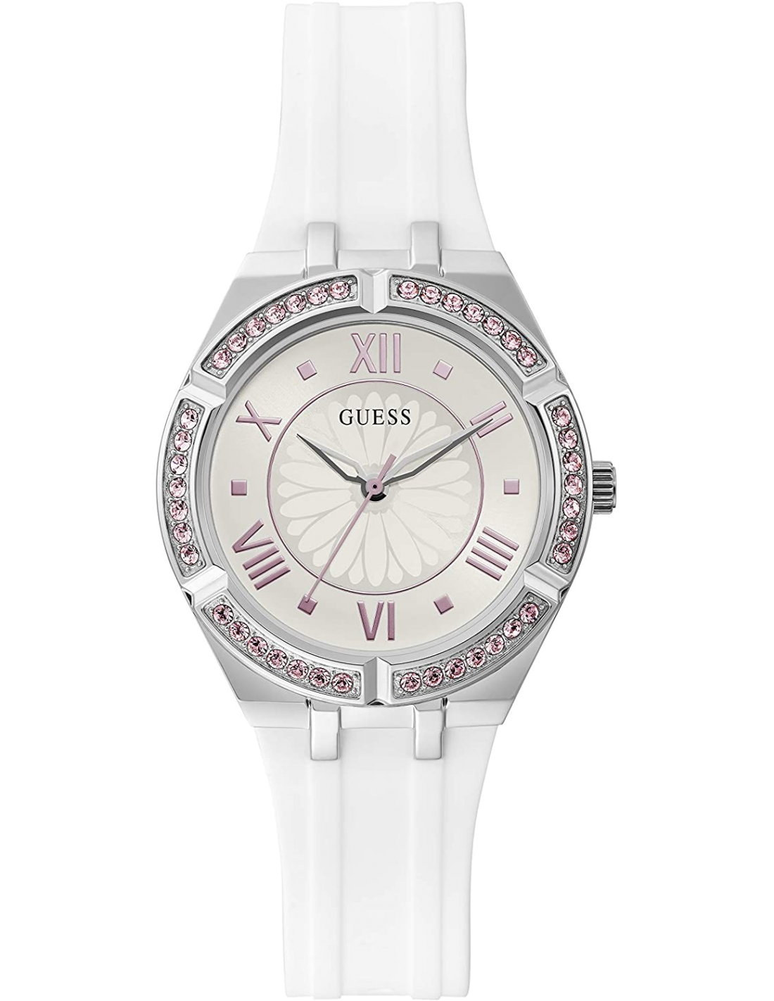 Montre Femme Guess GW0032L1 Sparkling Silicone Blanc et Boîtier Strass