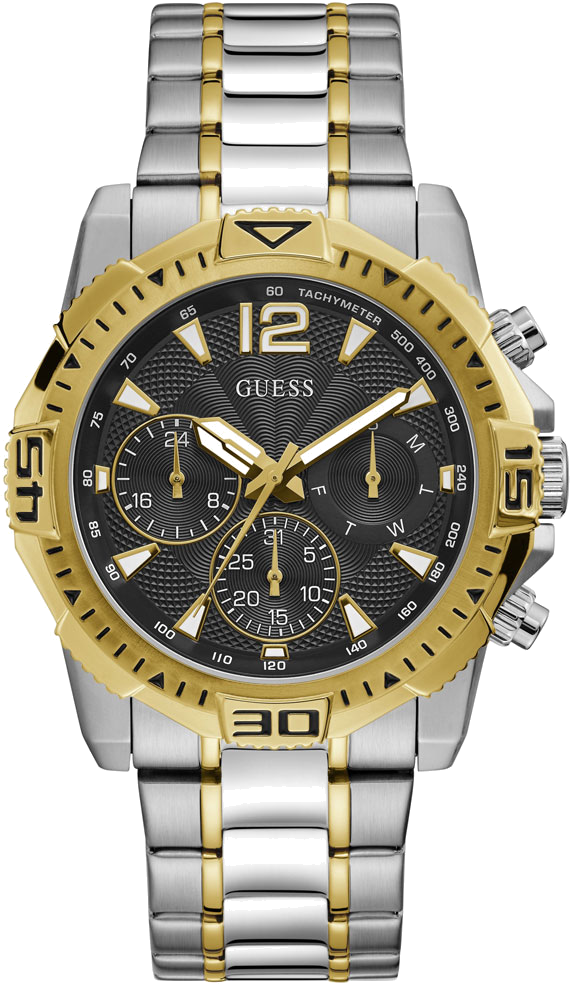 Montre Guess GW0056G4 Bracelet Acier Bicolore et Cadran Noir Multifonction