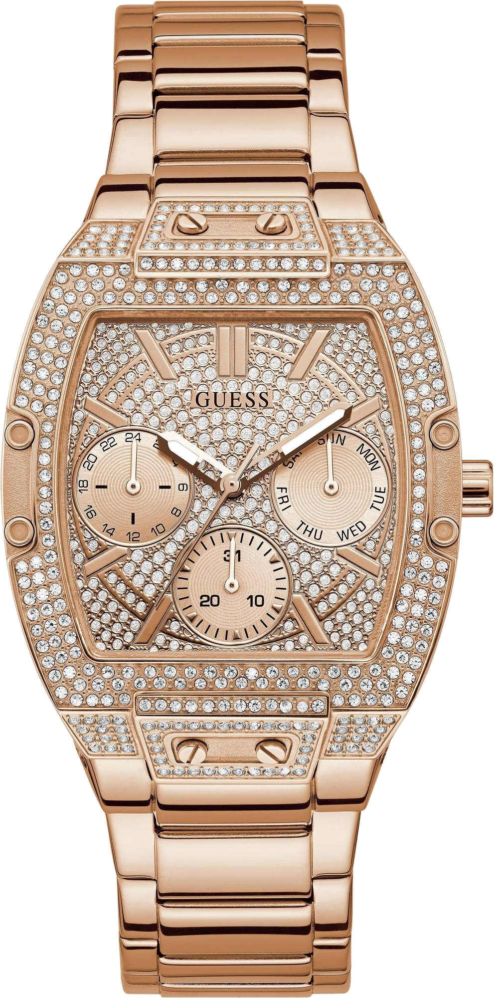 Montre Femme Guess Raven GW0104L3 bracelet acier or rose boitier orné de strass