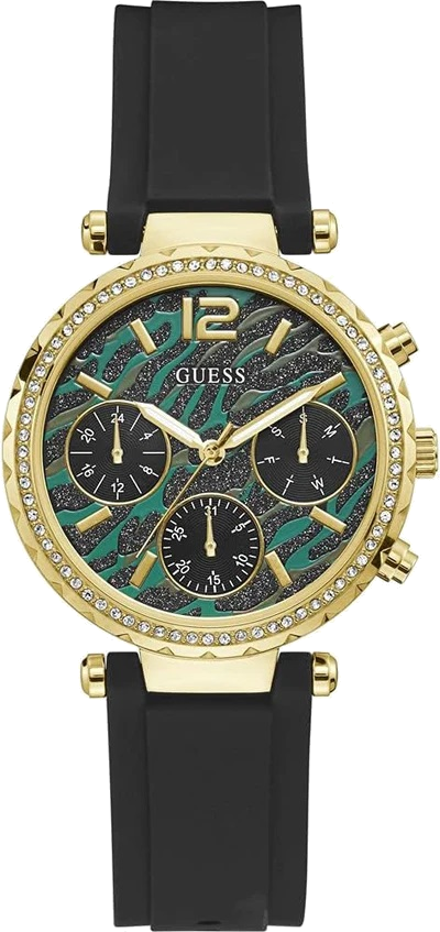 Montre Femme Guess Solstice GW0113L1 Cadran Imprimé vert bracelet silicone noir