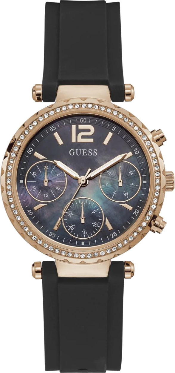 Montre Femme Guess Solstice GW0113L2 cadran nacre bracelet silicone noir