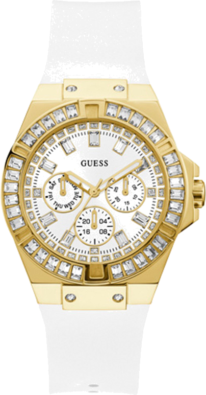 Montre Femme Guess Venus GW0118L5 Cadran Blanc Cristaux et Silicone Blanc