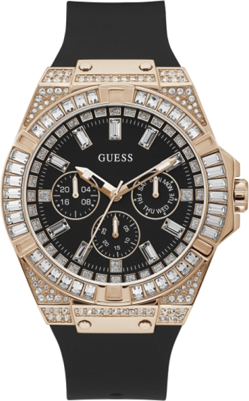 Montre Guess GW0208G4 Boîtier Or Rose et Bracelet Silicone Noir