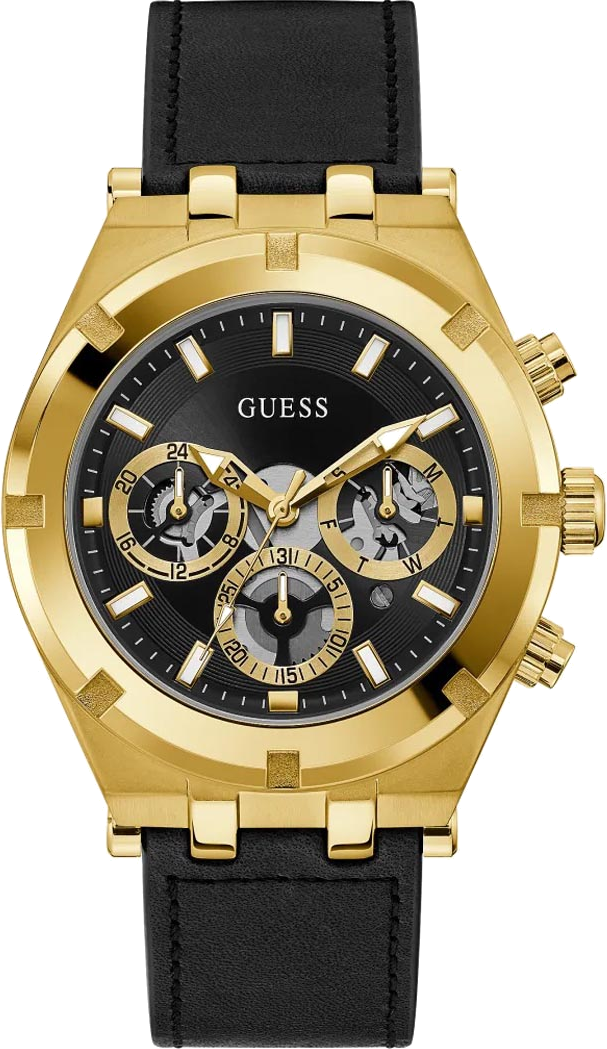 Montre Homme Guess Continental GW0262G2 cadran multifonctions noir bracelet cuir