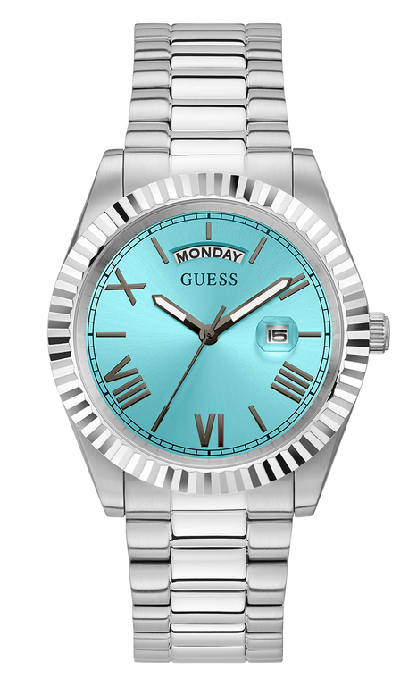 Montre Homme Guess Connoisseur GW0265G11 bracelet acier argent cadran turquoise