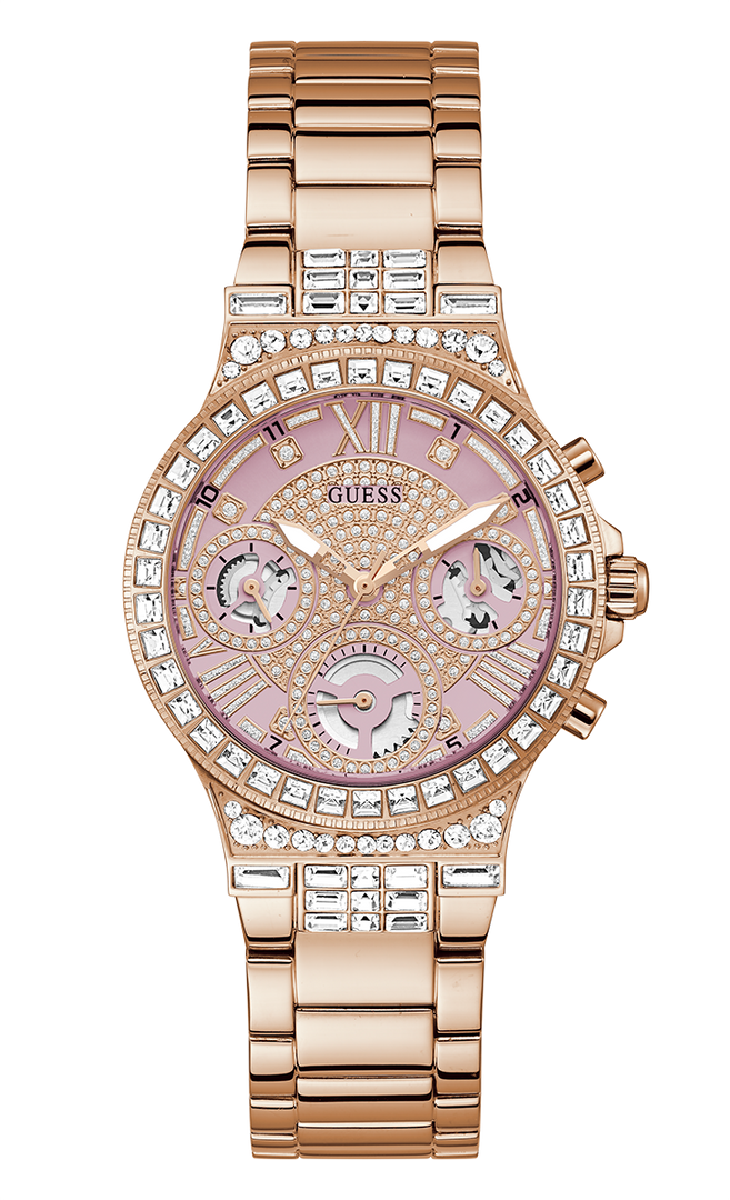Montre Femme Guess GW0320L6 bracelet acier or rose boitier orné de cristaux