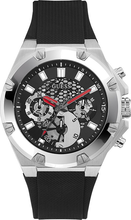 Montre Homme Guess Third Gear GW0334G1 bracelet silicone noir cadran multifonction