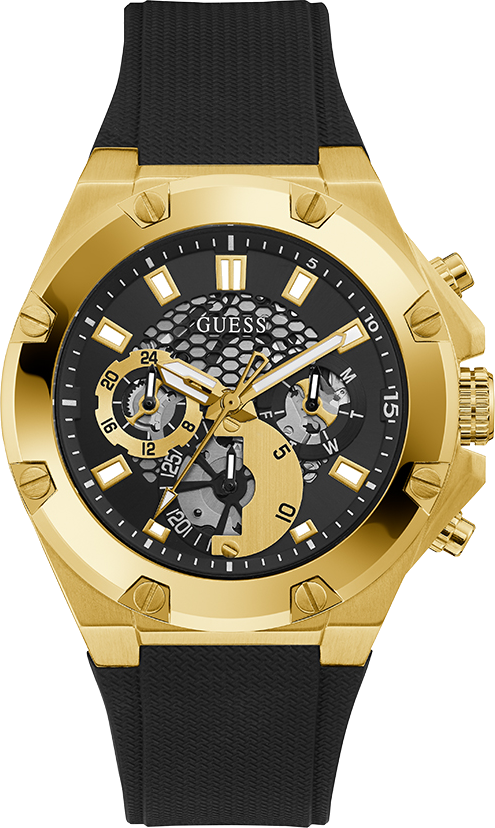 Montre Homme Guess Third Gear GW0334G2 bracelet silicone noir boitier acier doré