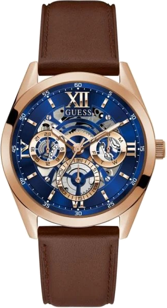 Montre Guess GW0389G3 Cadran Bleu Nuit et Bracelet Cuir Marron