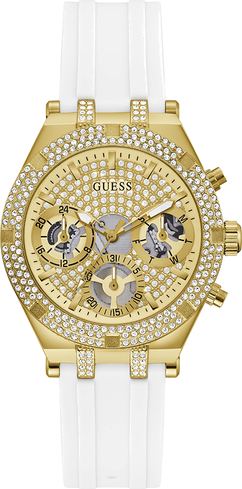 Montre Femme Guess Heiress GW0407L2 bracelet blanc en silicone boitier orné de strass