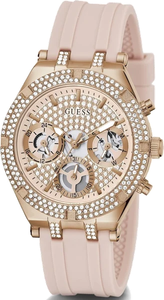 Montre Femme Guess Heiress GW0407L3 bracelet silicone rose boitier orné de strass