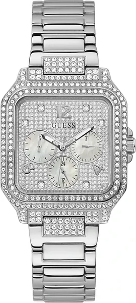 Montre Femme Guess Deco GW0472L1 bracelet acier argent boitier carré orné de strass