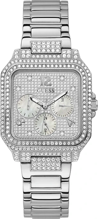 Montre Femme Guess Deco GW0472L1 bracelet acier argent boitier carré orné de strass