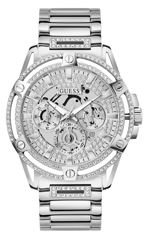 Montre Homme Guess King GW0497G1 bracelet acier argent boitier orné de strass