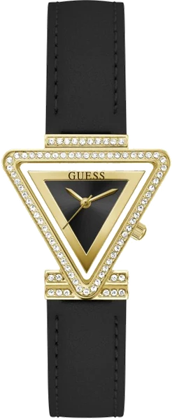 Montre Femme Guess Fame GW0504L5 bracelet cuir noir boitier triangle orné de strass