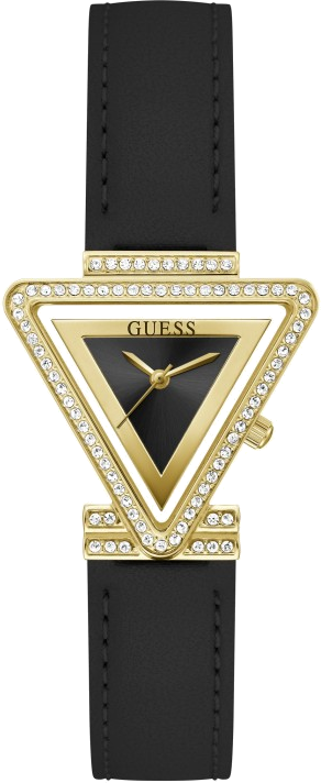 Montre Femme Guess Fame GW0504L5 bracelet cuir noir boitier triangle orné de strass